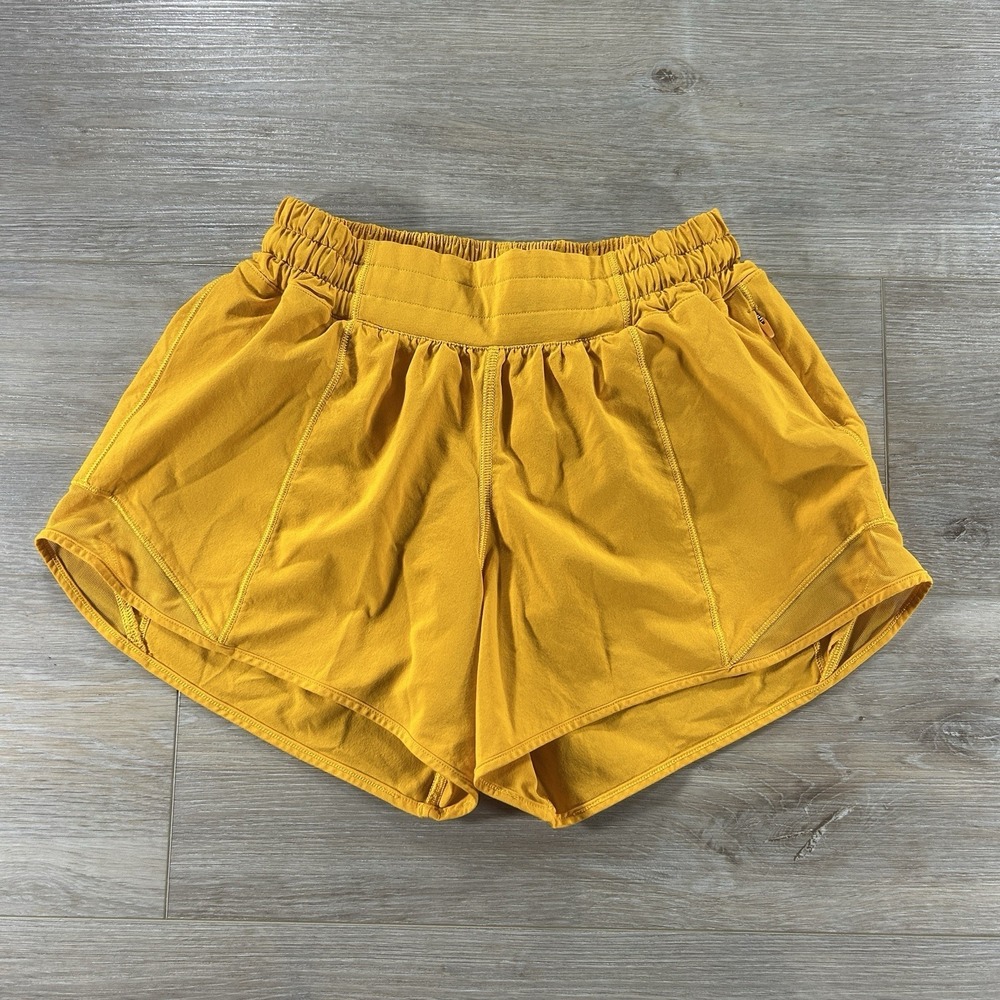 Lululemon‎ Size 4 Low Rise Hotty Hot Yellow Orange 4" Shorts Lined Running Gym
